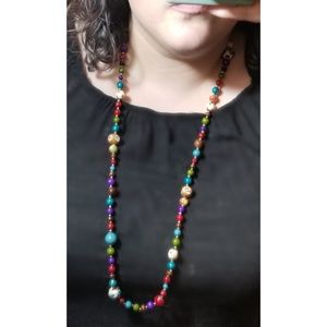 Multi color beaded long necklace